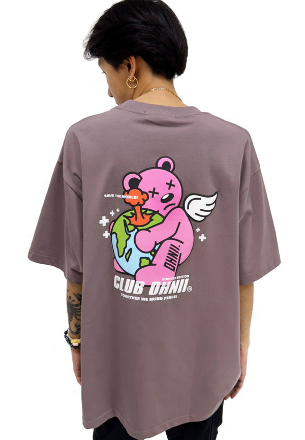 OVERSIZED EARTH SAVING BEAR (PURPLE) COTTON JERSEY TSHIRT