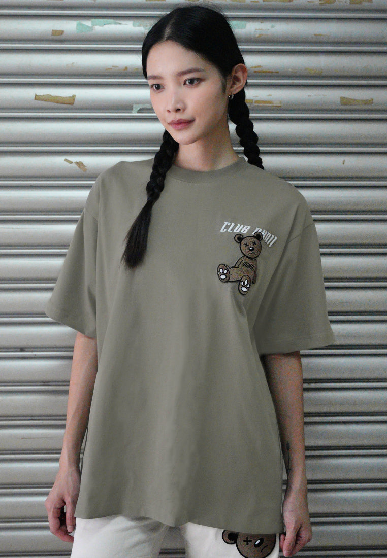 OVERSIZED SITTING HAUGHTY BEAR (KHAKI) COTTON JERSEY TSHIRT