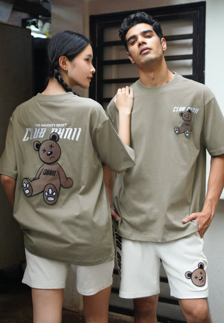 OVERSIZED SITTING HAUGHTY BEAR (KHAKI) COTTON JERSEY TSHIRT