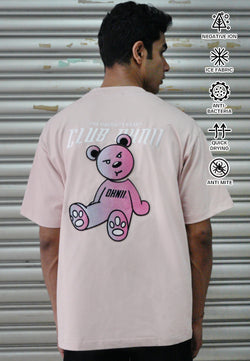 OVERSIZED SITTING HAUGHTY BEAR (PINK) COTTON JERSEY TSHIRT