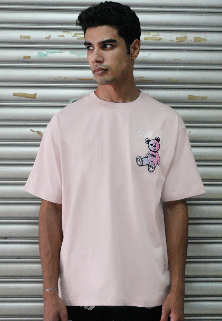 OVERSIZED SITTING HAUGHTY BEAR (PINK) COTTON JERSEY TSHIRT