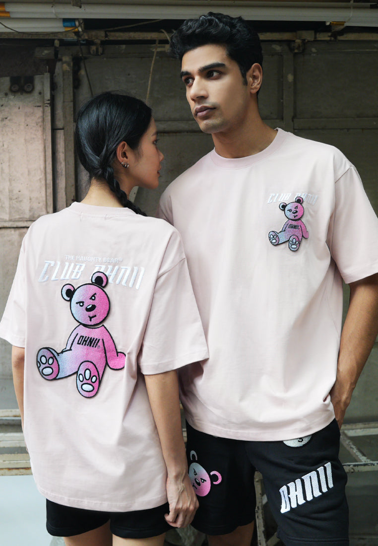 OVERSIZED SITTING HAUGHTY BEAR (PINK) COTTON JERSEY TSHIRT