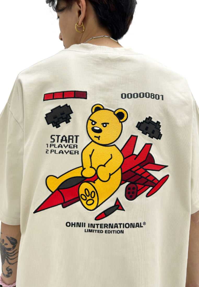 OVERSIZED ARCADE SPACESHIP BEAR (BEIGE) COTTON JERSEY TSHIRT