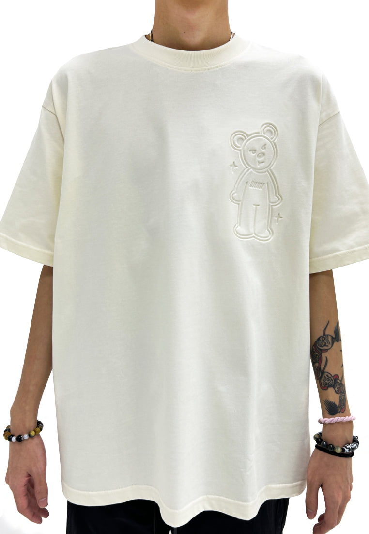 OVERSIZED 3D SPARKLING BEAR (BEIGE) COTTON JERSEY TSHIRT