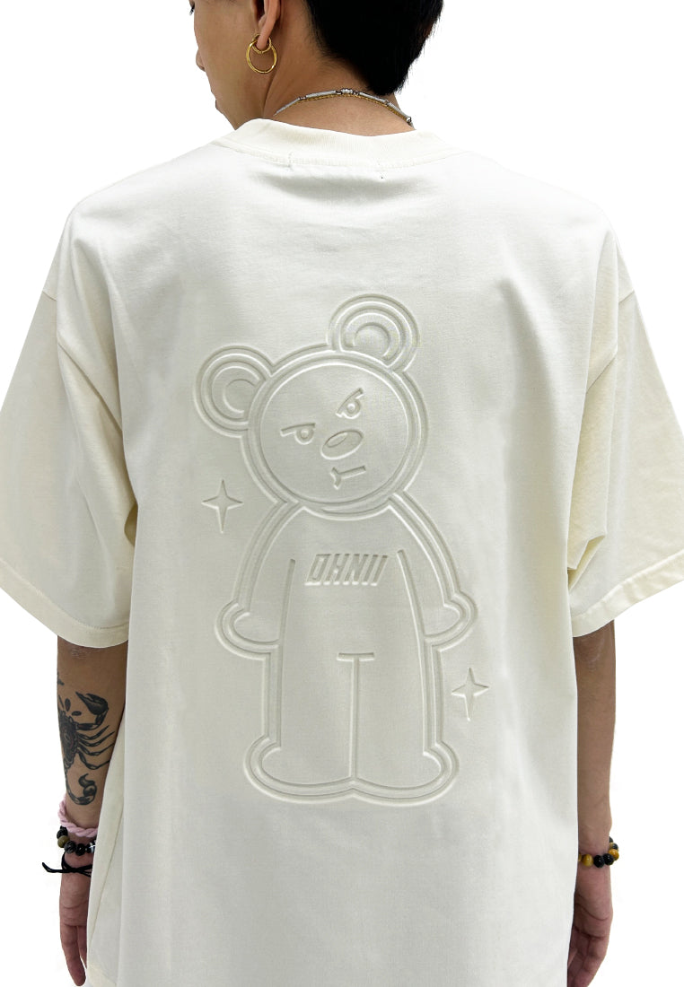 OVERSIZED 3D SPARKLING BEAR (BEIGE) COTTON JERSEY TSHIRT