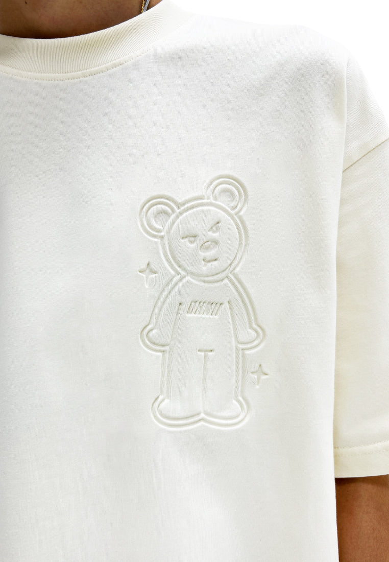 OVERSIZED 3D SPARKLING BEAR (BEIGE) COTTON JERSEY TSHIRT