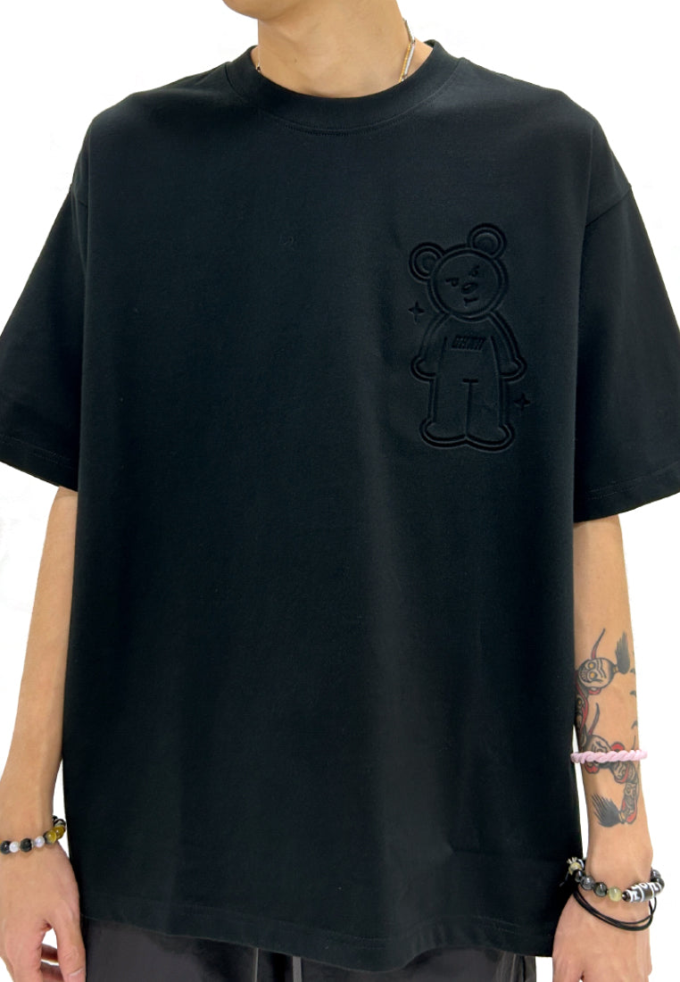 OVERSIZED 3D SPARKLING BEAR (BLACK) COTTON JERSEY TSHIRT