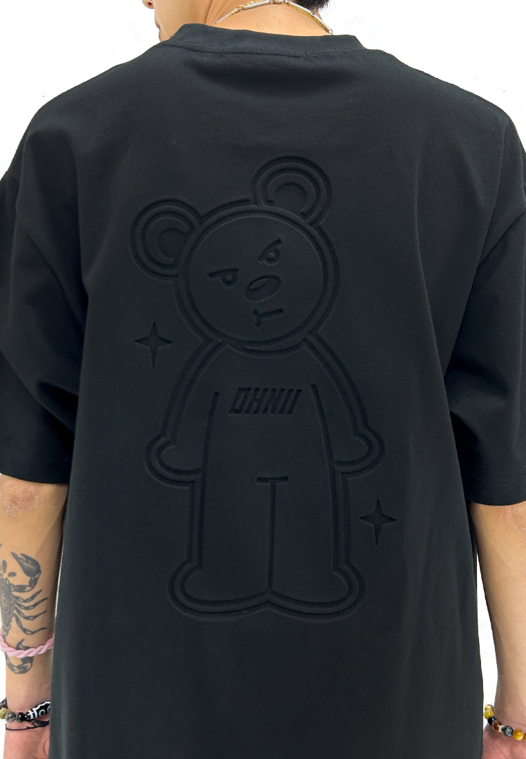 OVERSIZED 3D SPARKLING BEAR (BLACK) COTTON JERSEY TSHIRT