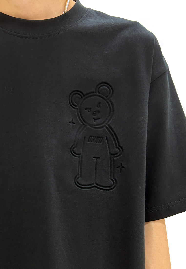 OVERSIZED 3D SPARKLING BEAR (BLACK) COTTON JERSEY TSHIRT