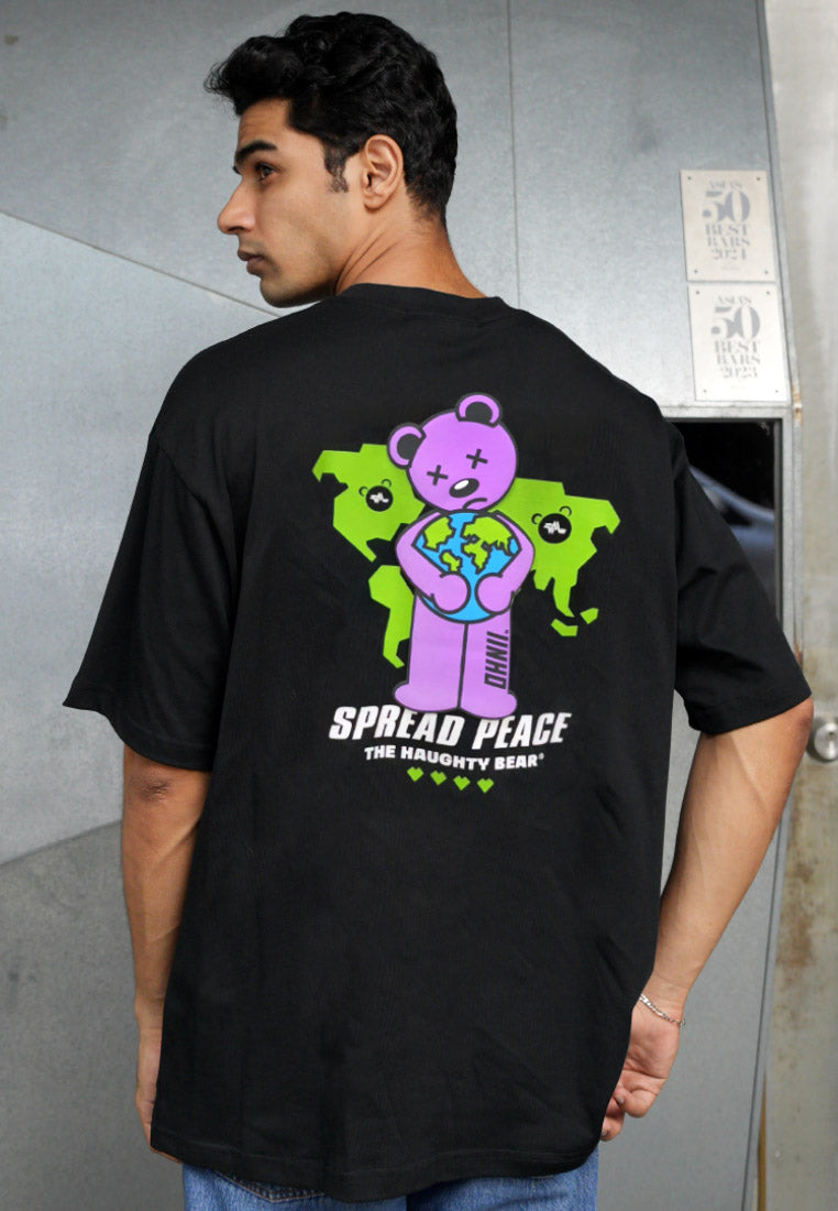 OVERSIZED SPREAD PEACE BEAR (BLACK) COTTON JERSEY TSHIRT