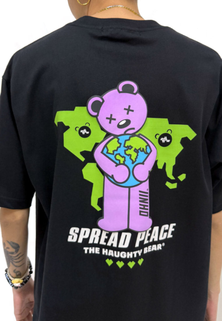 OVERSIZED SPREAD PEACE BEAR (BLACK) COTTON JERSEY TSHIRT