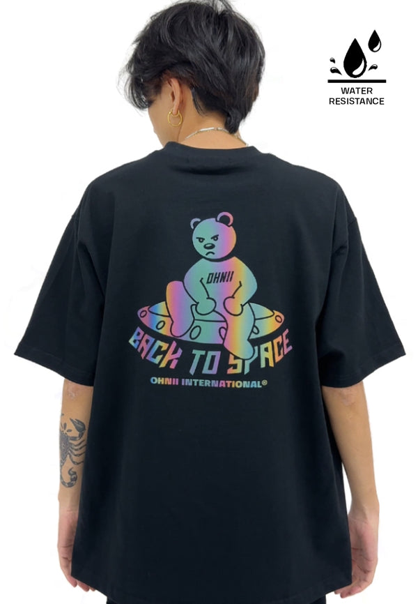 OVERSIZED WATER RESISTANCE BACK TO SPACE BEAR (BLACK) COTTON JERSEY TSHIRT